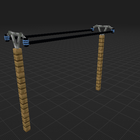 two wood power pole connected